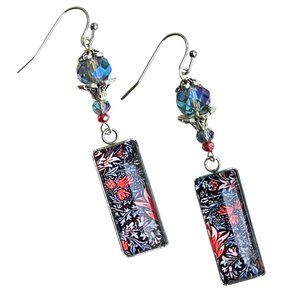 William Morris Snakeshead Art Nouveau Style Red Blue Artisan Handmade Earrings